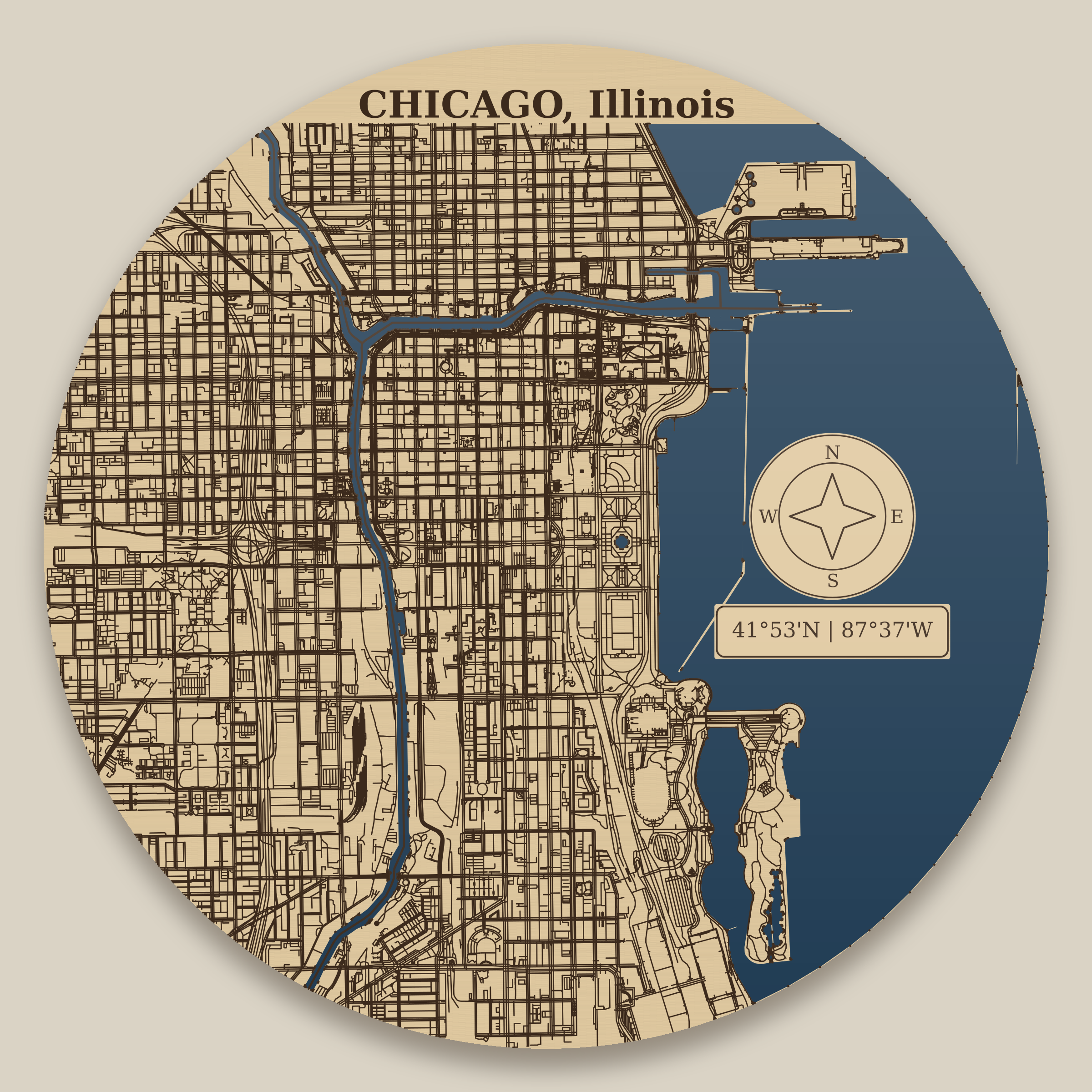 Chicago Lakefront Resin Map 12 in