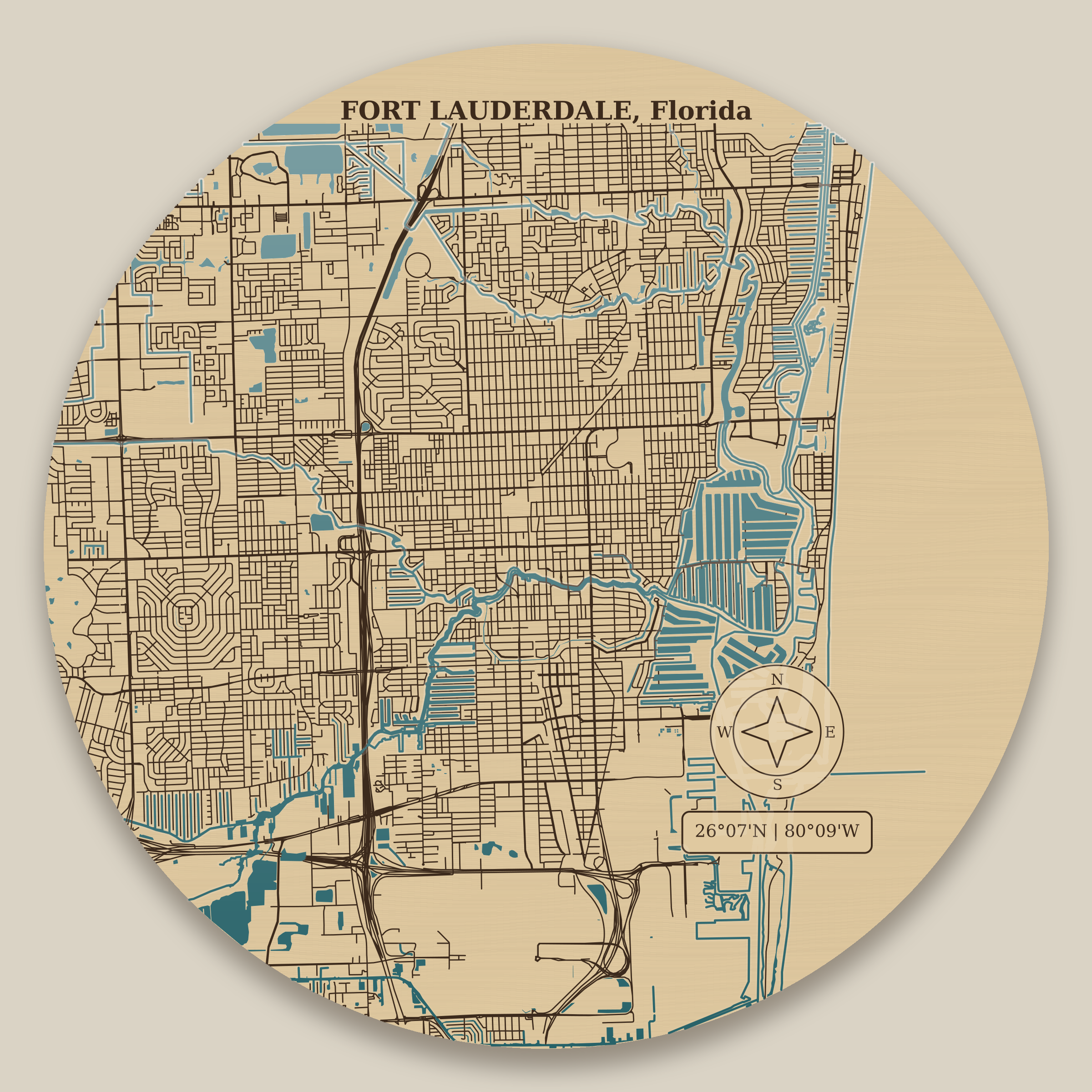 Fort Lauderdale Canals Resin Map 12 in