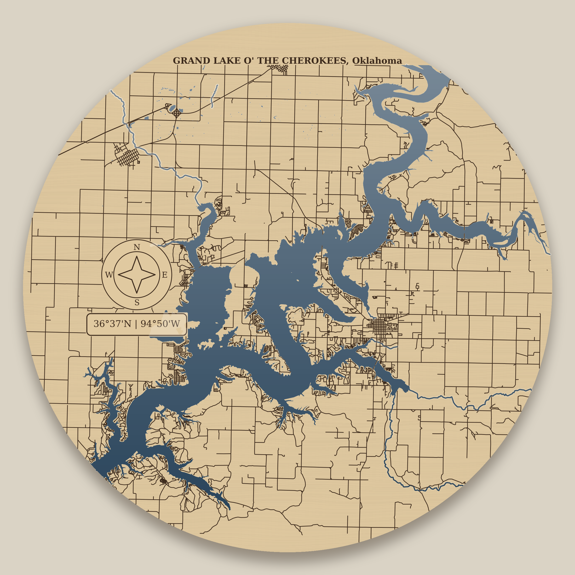 Grand Lake Oklahoma Resin Map 12 in