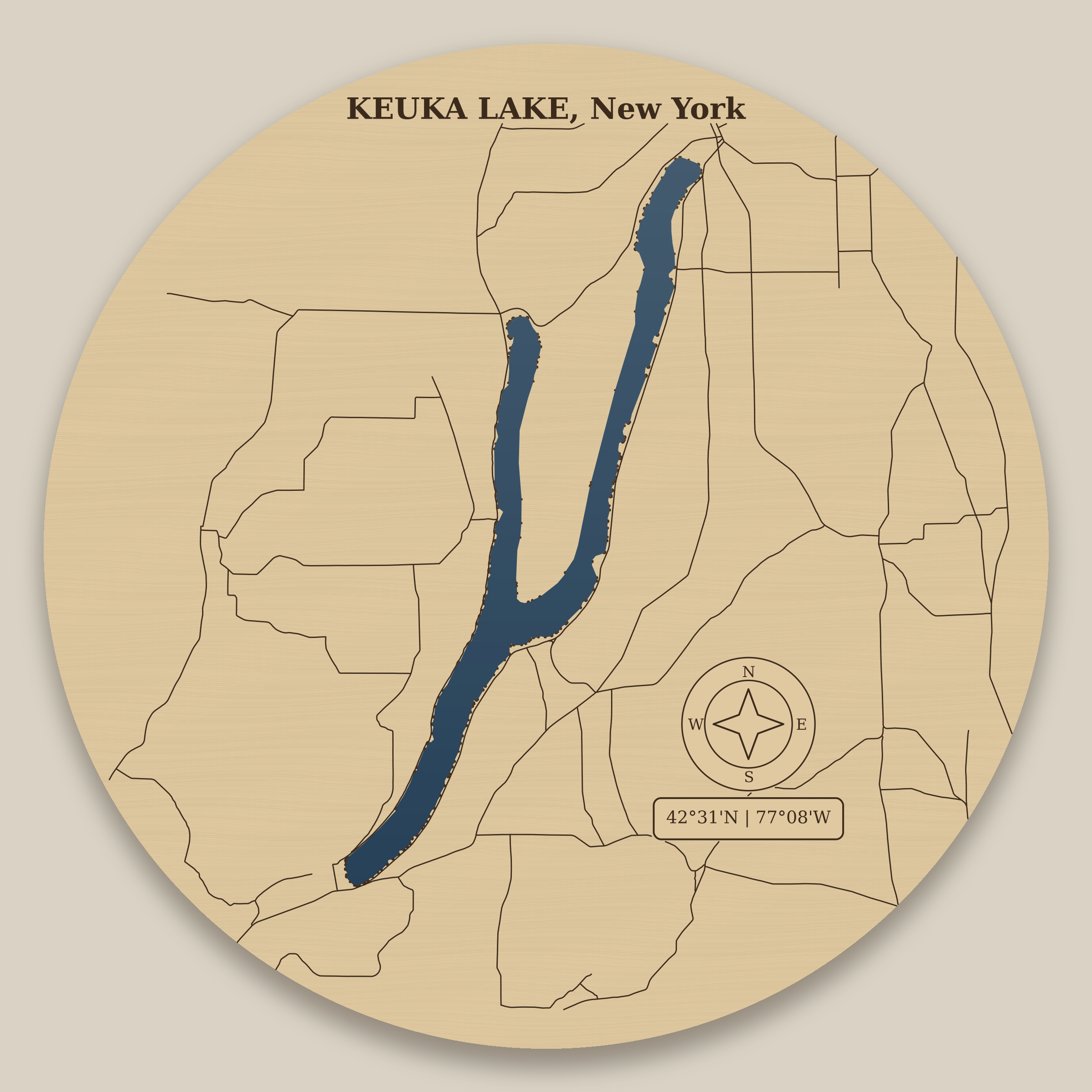 Keuka Lake Resin Map 12 in