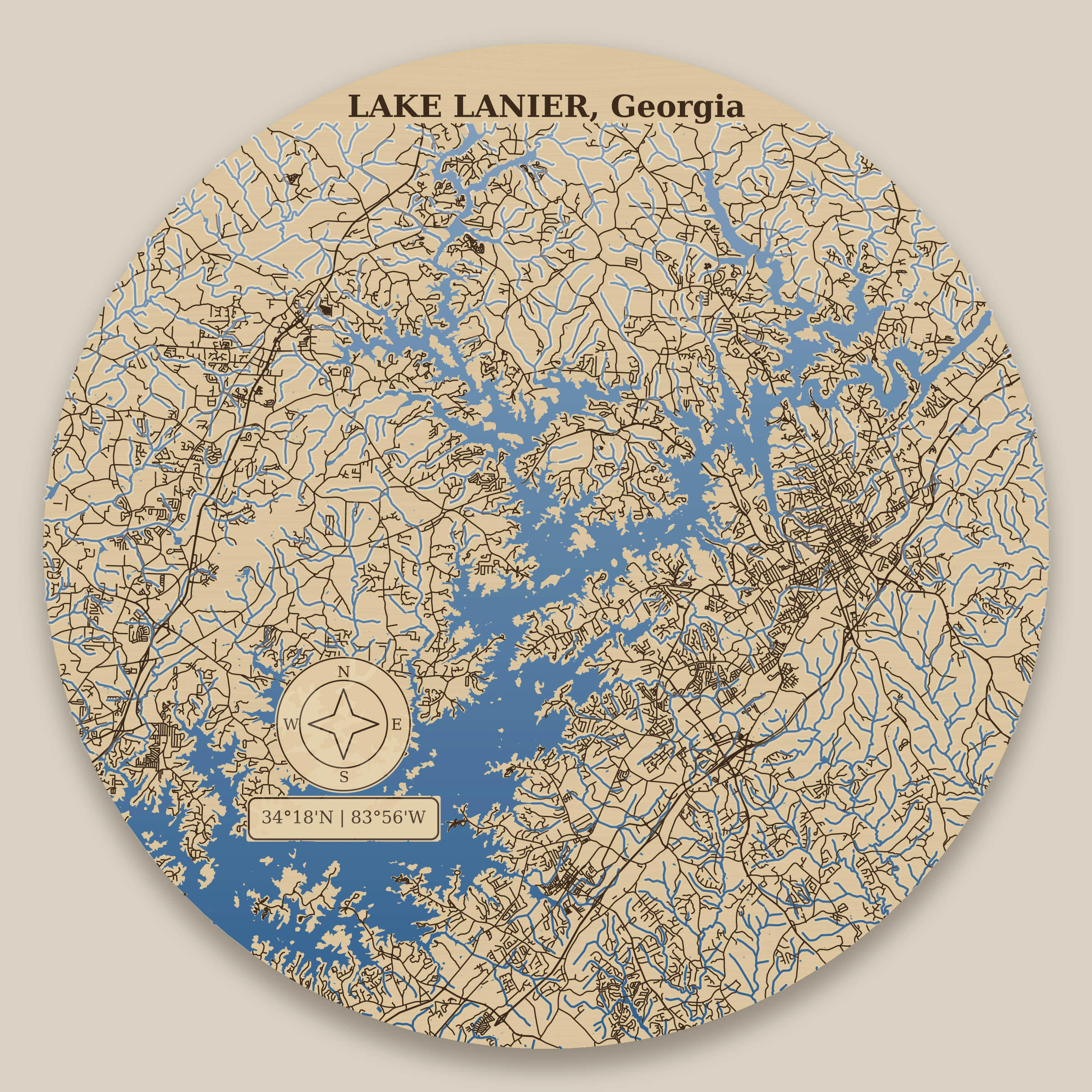 Lake Lanier Resin Map 12 in