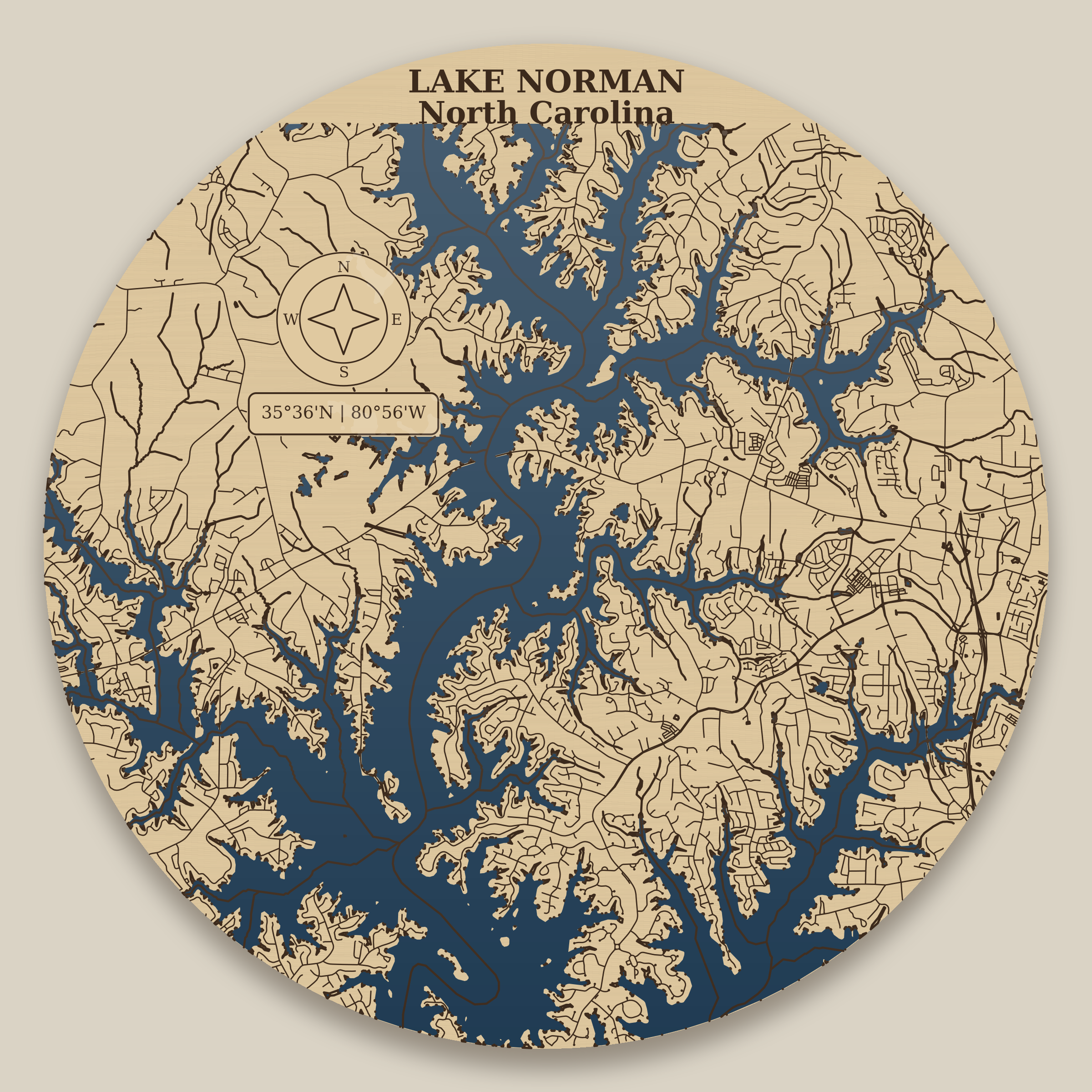 Lake Norman Resin Map 12 in