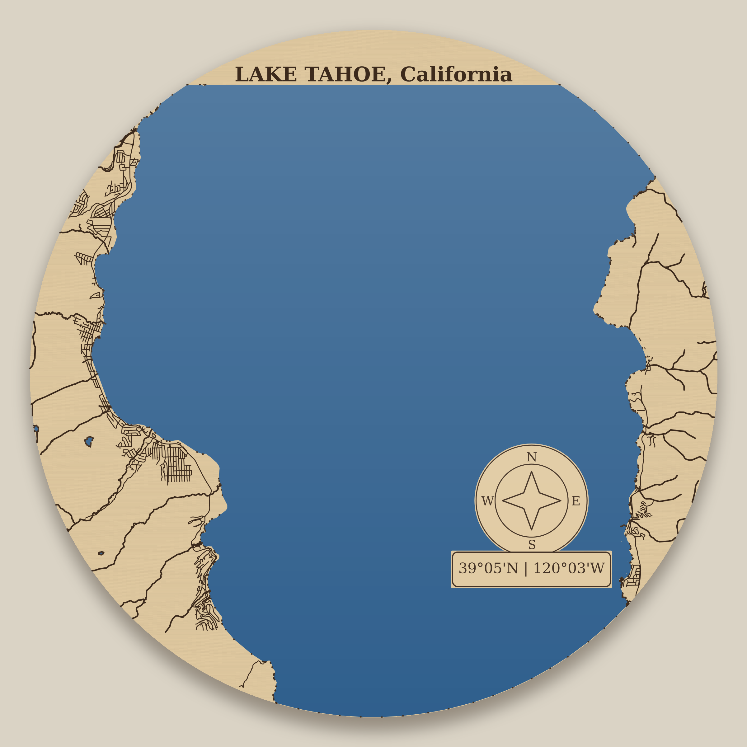 Lake Tahoe Resin Map 12 in