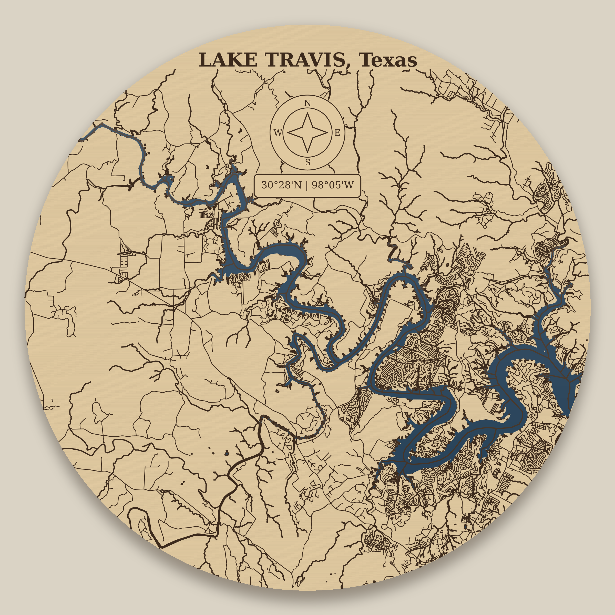 Lake Travis Resin Map 12 in
