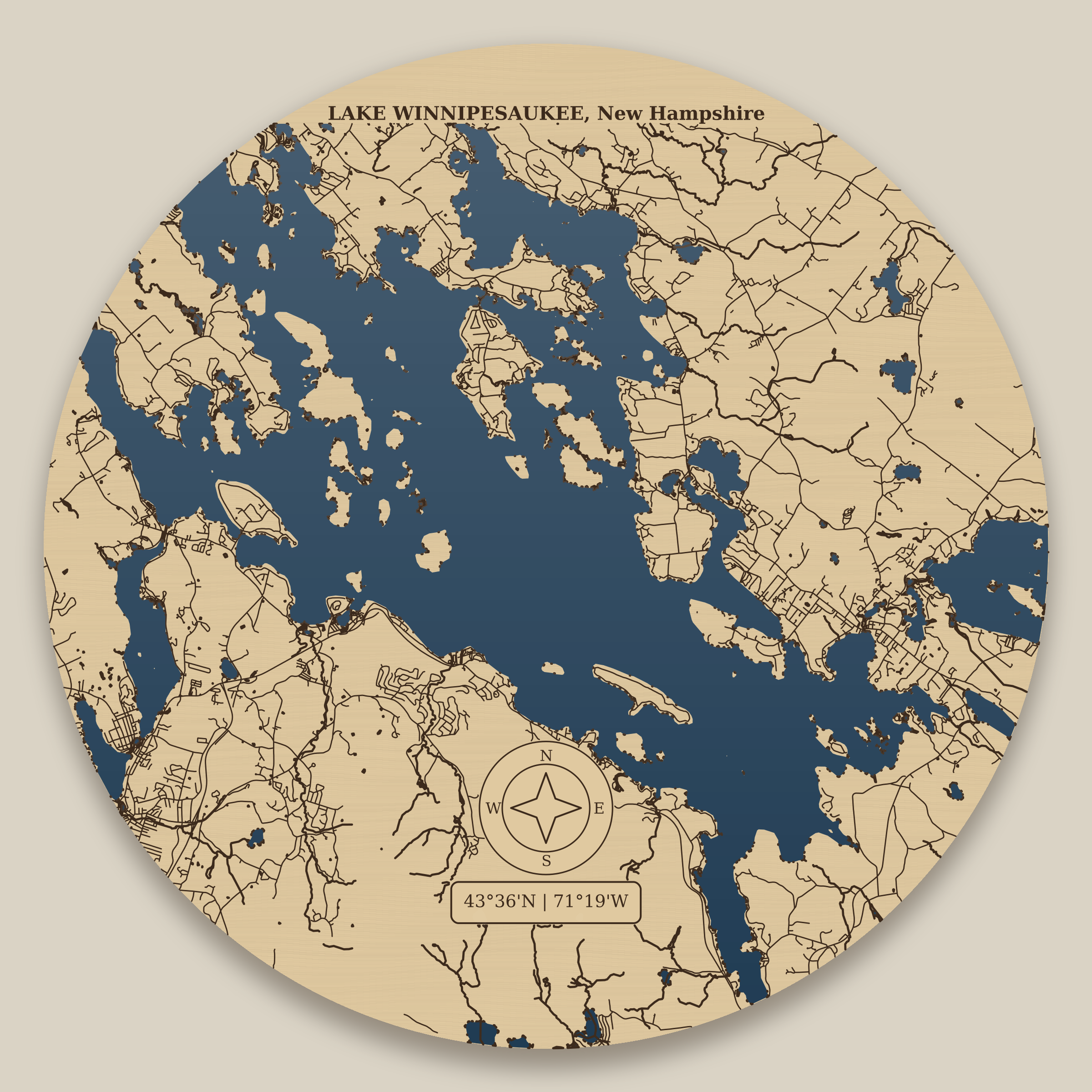 Lake Winnipesaukee Resin Map 12 in