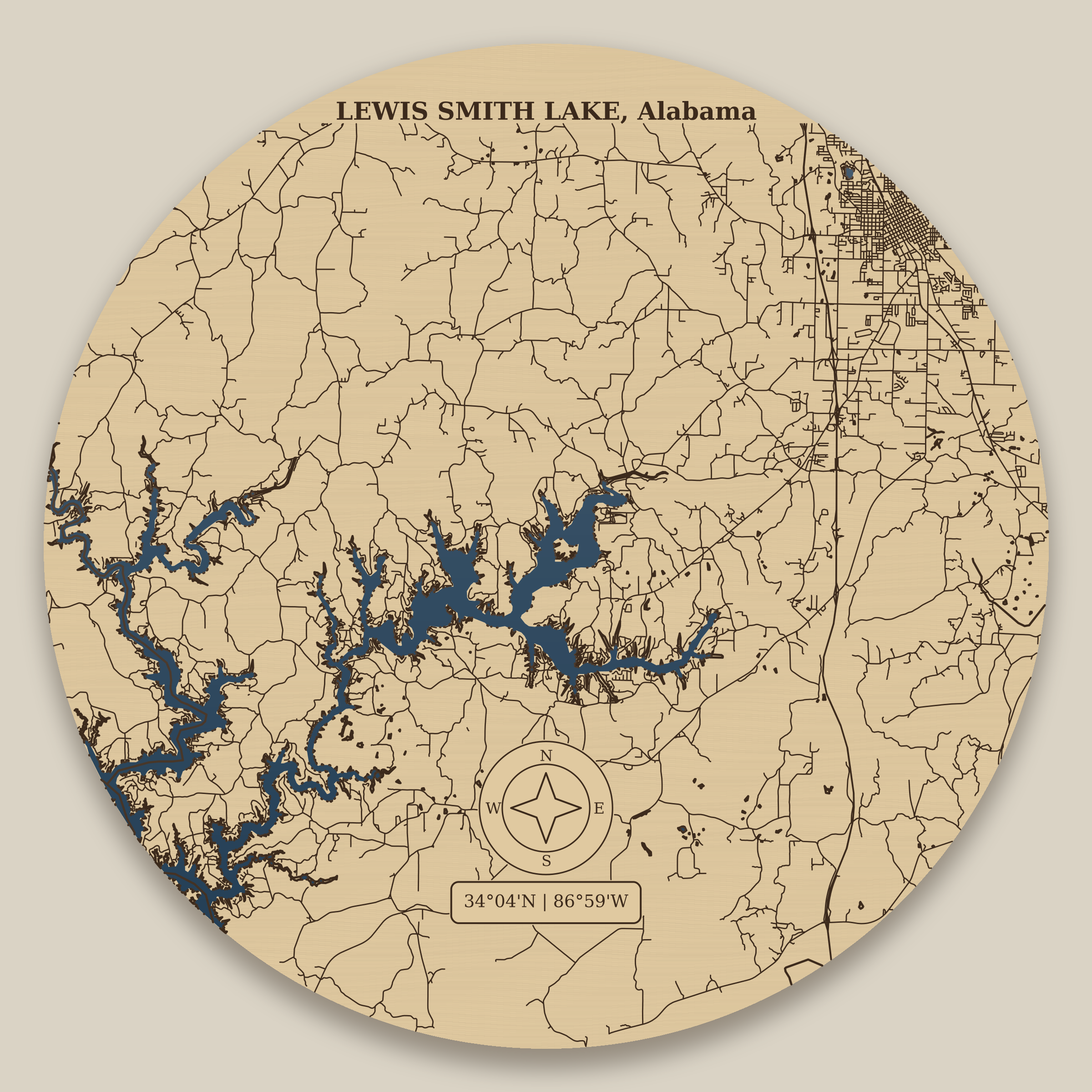 Smith Lake Alabama Resin Map 12 in