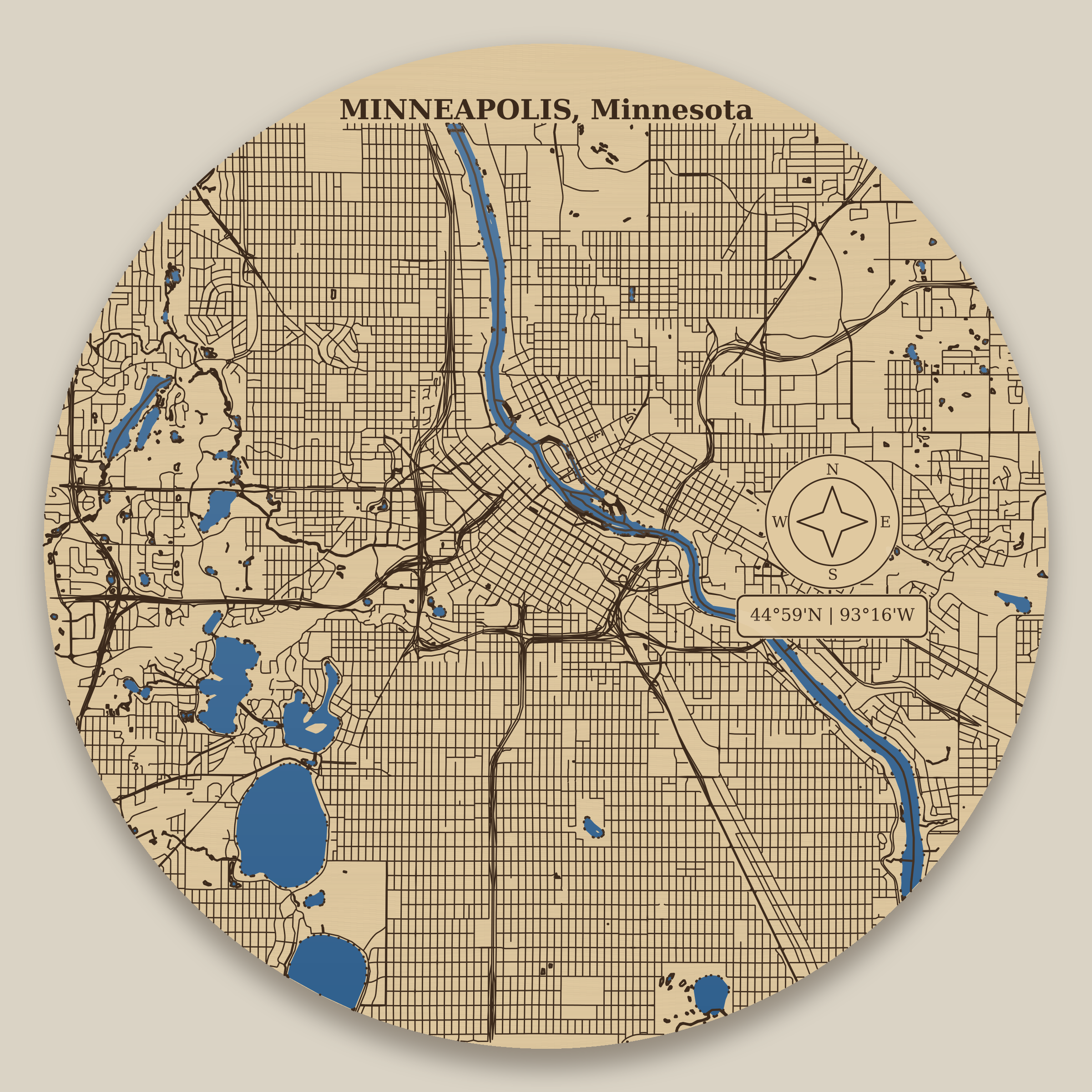 Minneapolis Chain of Lakes Resin Map 12 in