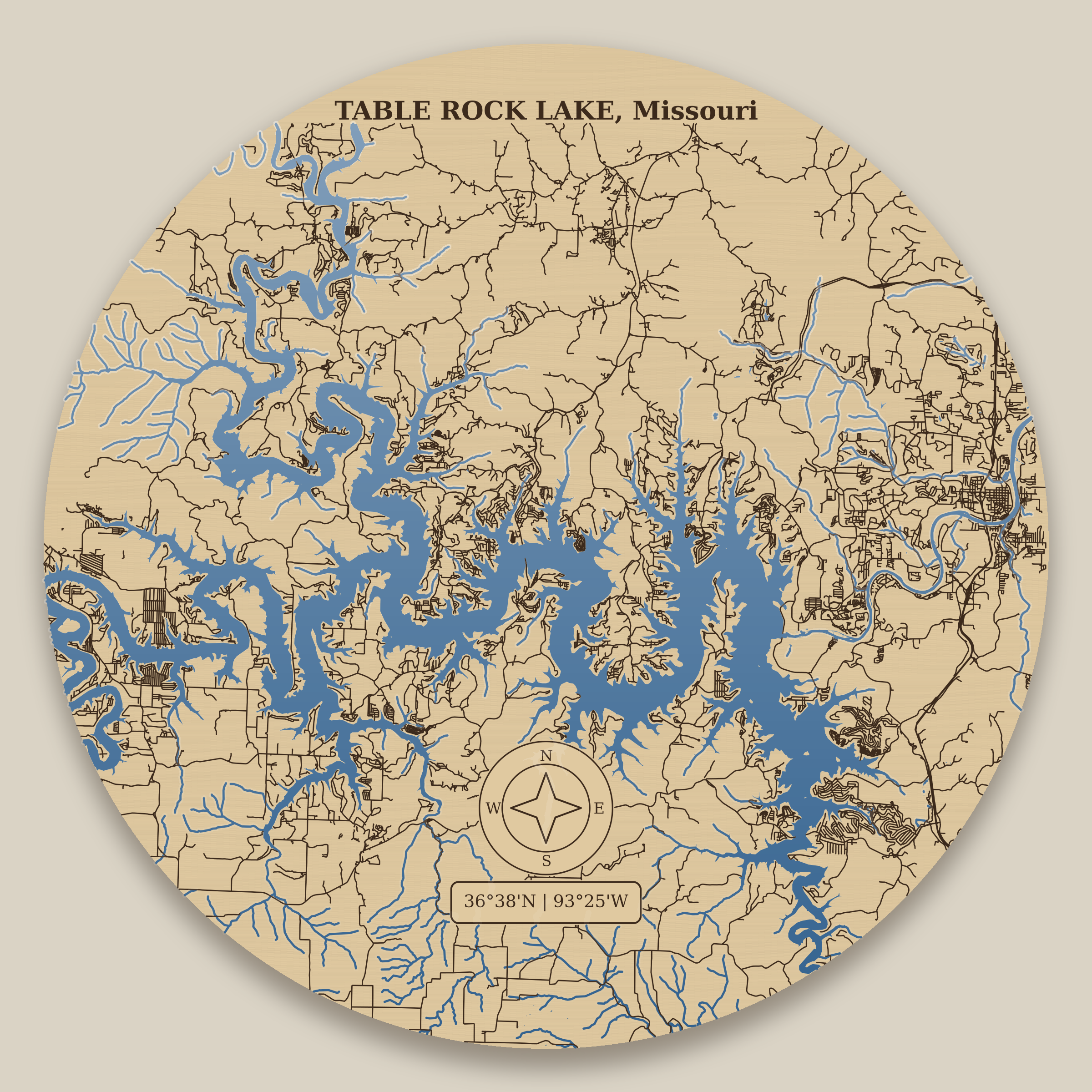 Table Rock Lake Resin Map 12 in